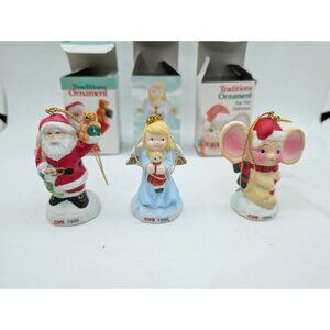 Vtg CVS Ornaments 94, 95, 96 Santa, Angel, & Mouse Ceramic